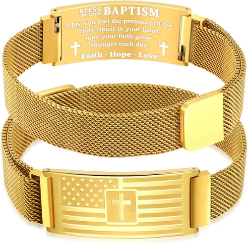 Miniatura 46 de DuoDiner Regalos de primera comunión, pulsera de cruz para niños y hombres, bandera estadounidense, versículo bíblico cristiano, regalos de joyería