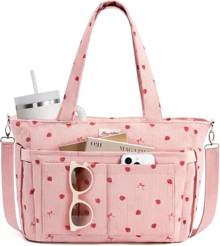 Miniatura 15 de Bolsa tote de pana para mujeres, 17 bolsillos para laptop de trabajo, ligera, para maestras, enfermeras, bolsa de hombro bíblica para escuela