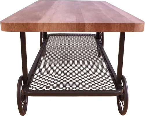 Miniatura 4 de Acme Francie Mesa de centro rectangular de madera con estante en roble y gris antiguo
