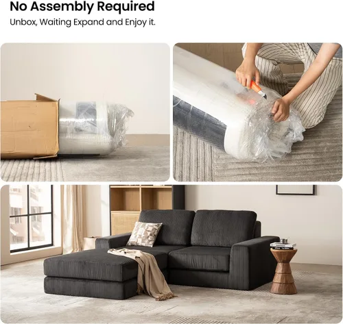 Miniatura 8 de Sofá seccional modular, 120.47" Sofá seccional moderno en forma de nube con chaise en L, cómodo sofá mullido de corduroy con asiento profundo, sofás