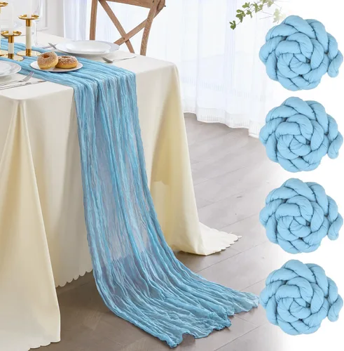 Miniatura 15 de Nialnant Camino de mesa de estopilla azul bebé, camino de mesa bohemio de 13 pies para cocina, cena, fiesta de Año Nuevo azul, decoración de bodas