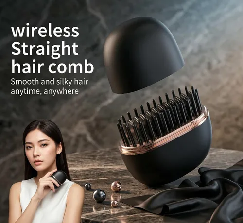 Miniatura 2 de Cepillo alisador de pelo inalámbrico portátil, mini peine inalámbrico para alisar el cabello con batería recargable, cepillo térmico de viaje