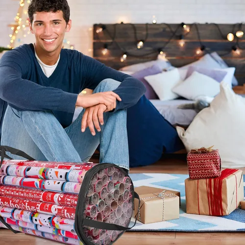 Miniatura 6 de Bolsa de almacenamiento de papel de regalo, organizador de papel de regalo, se adapta a rollos de 40 pulgadas de largo, con capacidad para hasta 24