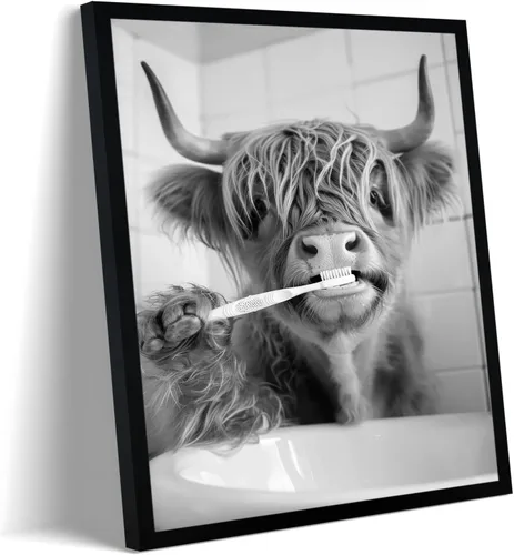 Miniatura 26 de Lienzo enmarcado en blanco y negro para el baño, divertida decoración de baño de animales, linda nutria sosteniendo un rollo de papel higiénico