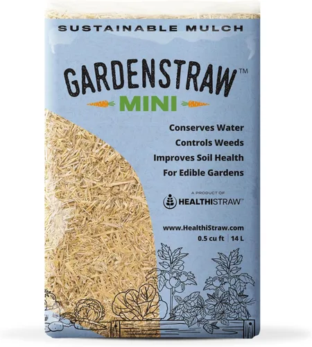 HealthiStraw GardenStraw Mini, 0.5 pies cúbicos (4 libras) - Mantillo natural para siembra de jardines, verduras y césped - Paja de trigo que