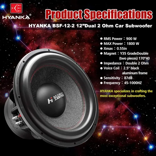 Miniatura 4 de H YANKA BSF-12-2 Subwoofer de 12 pulgadas - 1800 W de potencia máxima de 12 pulgadas, subwoofer de cono de papel de 12 pulgadas, canasta de aluminio