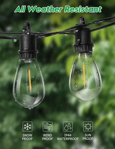 Miniatura 5 de Guirnalda de luces para exteriores de 100 pies con 35 ofertas de patio inastillables S14 bombillas Edison vintage E12, luces regulables de 2700 K