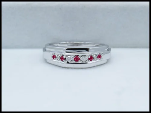 Miniatura 2 de Dazzlingrock Collection Anillo de boda redondo alternativo con diamantes blancos para él en plata de ley 925