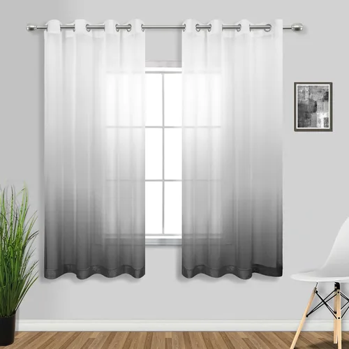 Miniatura 13 de KOUFALL - Cortinas negras de 63 pulgadas de largo para dormitorio, juego de 2 paneles con ojales, cortinas semitransparentes de imitación de lino