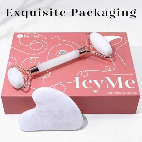 Miniatura 6 de BAIMEI IcyMe - Juego de rodillo de jade y Gua Sha, rodillo facial y herramientas faciales de Gua Sha para rutina de cuidado de la piel y hinchazón