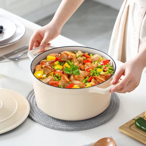 Miniatura 6 de vancasso Horno holandés de hierro fundido, olla redonda de 6 cuartos de galón con tapa y asas dobles, revestimiento de esmalte antiadherente