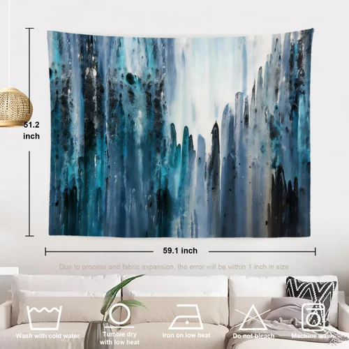 Miniatura 5 de Batmerry Tapiz azul y blanco, tapiz abstracto de pintura azul, negro, gris y blanco, para sala de estar, dormitorio, pared, decorativo, 51.2 x 59.1