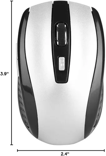 Miniatura 10 de YWBL-WH Ratón inalámbrico inalámbrico, 2.4GHz, 6 botones, 800-1600 DPI ajustable, plateado, con receptor USB, para PC y portátil