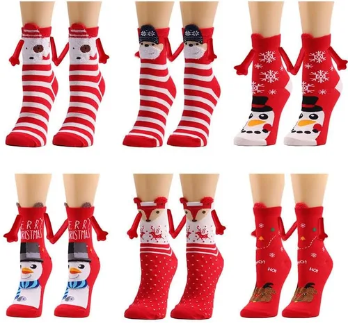 Anager 5 pares de calcetines de Navidad de la mano tomados de la mano pareja magnética mano media tubo calcetines divertidos regalos de Navidad