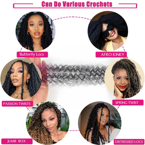Miniatura 7 de Cabello Afro Twist de 24 Pulgadas 3 Paquetes, Cabello Afro Twist Elástico Pre-Esponjado Cabello Spring Twist Pre-Estirado Cabello para Envolver