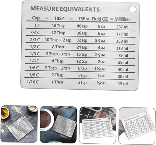 Miniatura 4 de Luxshiny Imán de nevera de acero inoxidable Gráfico de equivalentes de medida pequeña Cocina Conversor de medidas de imán. Conversor de mediciones