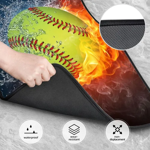 Miniatura 3 de Juego de 4 alfombrillas para piso de automóvil, softbol, béisbol en fuego y agua, estampadas, almohadillas para pies, impermeables, antideslizantes