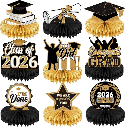 Yisong 9 piezas de decoración de mesa de fiesta de graduación 2026, felicitaciones de la clase de 2026, centros de mesa de graduación para mesas,