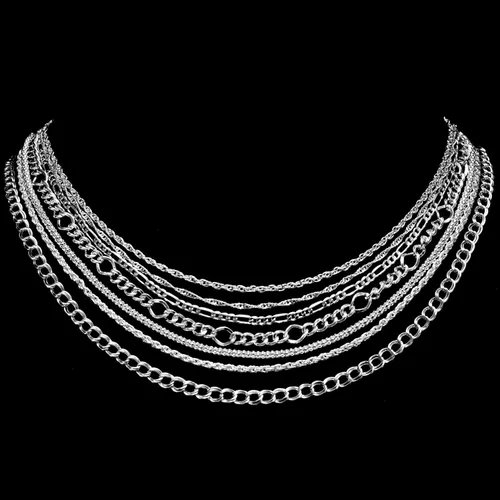 Miniatura 6 de Blulu - 24 piezas de collar de cadena chapado en plata u oro para suministros de fabricación de joyas y manualidades, 24 pulg., Metal Plateado