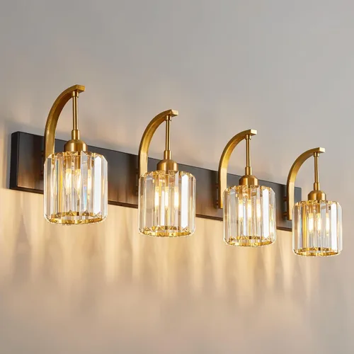 Miniatura 41 de Luces de tocador de cristal de 3 luces negras para tocador de baño, modernas lámparas de baño de cristal sobre espejo de 23.62 pulgadas de largo