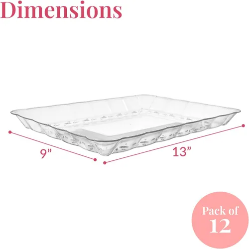 Miniatura 3 de Prestee Paquete de 12 platos rectangulares de plástico para servir, bandeja desechable de alimentos de 9 x 13 pulgadas para fiestas y eventos