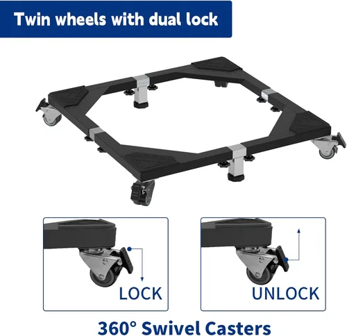 Miniatura 4 de Soporte móvil de acero resistente para nevera, base móvil con ruedas, soporte ajustable para lavadora, base multifuncional para muebles para nevera