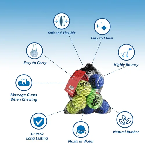 Miniatura 8 de INSUM Pelotas de tenis para perros, paquete de 12 unidades, 2.0 pulgadas, duraderas, no tóxicas, para exteriores, con bolsa de malla, certificado