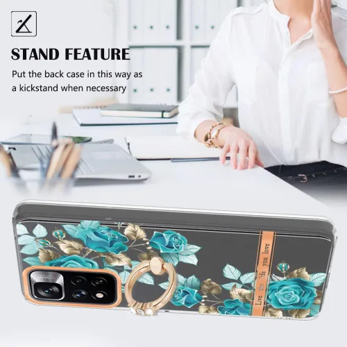 Miniatura 2 de ONV Funda de silicona para Redmi Note 11 Pro 5G – Funda con anillo de metal con purpurina de lujo con flor pintada con flores, funda delgada