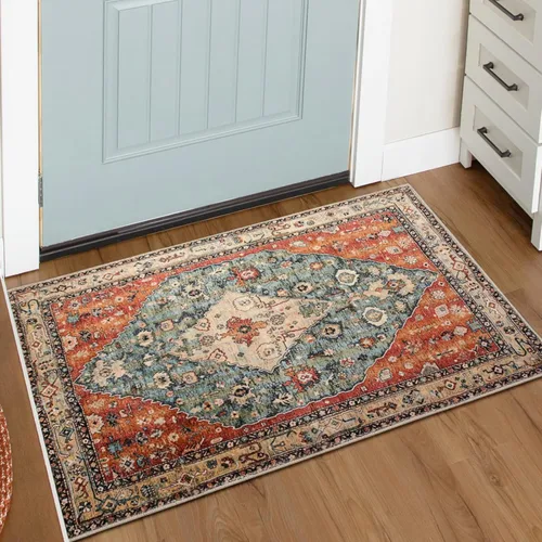 Miniatura 55 de Lahome Alfombra tribal bohemia de 2 x 3 pies, alfombra verde pequeña para entrada, suave, antideslizante, lavable, alfombra de baño bohemia de pelo