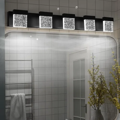 Miniatura 10 de Lámpara de tocador de baño de 30.5 pulgadas con 4 burbujas, color negro, lámpara LED sobre espejo, moderna, 6000 K