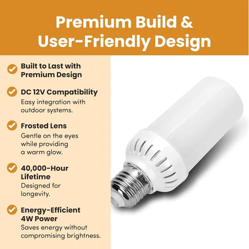 Miniatura 5 de 12Vmonster Bombilla LED con efecto de fuego ámbar brillante con llama parpadeante en E26 Base de tornillo Edison mediana DC 12 voltios Paisajismo