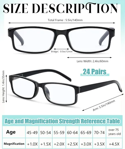Miniatura 2 de Yexiya Paquete de 24 lentes de lectura tradicionales ajustables a granel, con bisagra de resorte, sin receta para hombres y mujeres