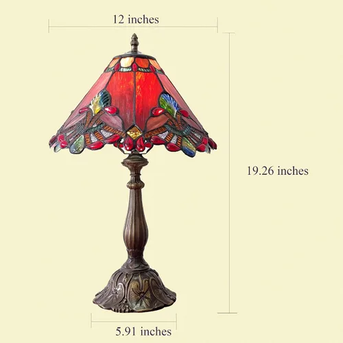Miniatura 5 de Tiffany - Lámpara de mesa de estilo barroco rojo, lámpara de vitrales de 12 x 12 x 19 pulgadas, lámpara antigua para oficina, hogar, dormitorio