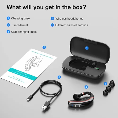 Miniatura 8 de SneKa Auriculares Bluetooth, auricular Bluetooth inalámbrico con funda de carga de 500 mAh, tiempo de conversación de 72 horas y para teléfonos