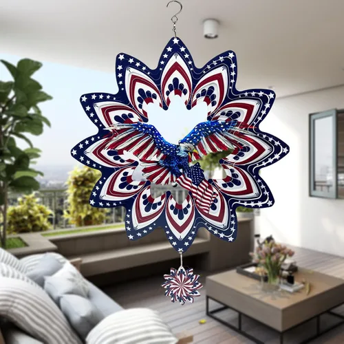 Miniatura 3 de Hilanderos de Águila para Patio y Jardín, Hilandero de Viento Colgante, Atrapadores de Viento 3D de Metal, Hilandero Cinético de Bandera Americana