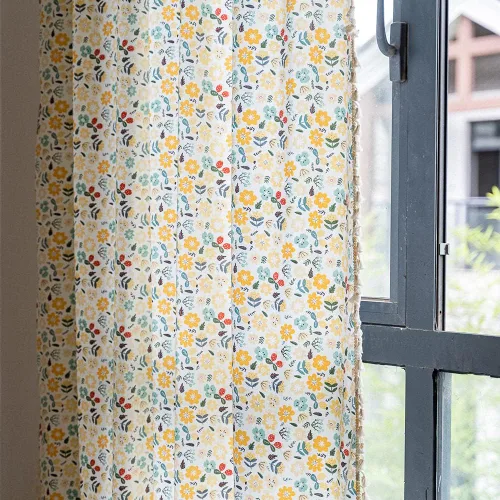 Miniatura 106 de Deeprove Cortinas bohemias para dormitorio, rayas huecas de ganchillo crema y estampado floral, tela de lino de algodón, con borlas beige bohemias
