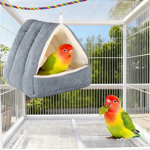 Miniatura 6 de Cama pequeña para pájaros cálida de invierno para jaula con hamaca colgante y tienda de campaña de felpa suave, nido para dormir escondido