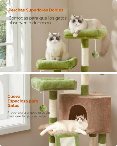 Miniatura 4 de Feandrea Árbol para gatos, torre para gatos de 45.3 pulgadas, condominio de felpa con poste rascador, rampa, perca, cueva espaciosa, para espacios