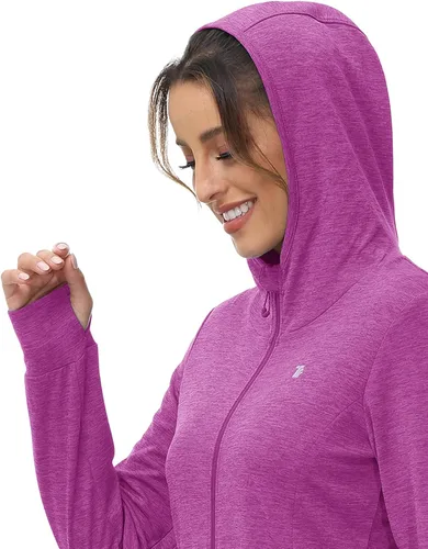 Miniatura 61 de TBMPOY Chaquetas con capucha y protección solar UPF 50+ para mujer, ligeras, de manga larga, para senderismo, exteriores, con cremallera completa