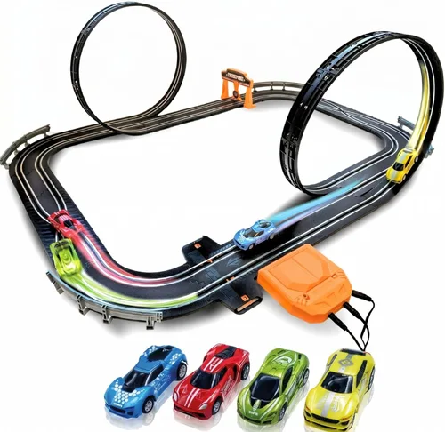 Miniatura 11 de Juego de pistas de carreras de autos de tragamonedas - Juego de pistas de carreras eléctricas, 2 pistas de carreras de alta velocidad para niños