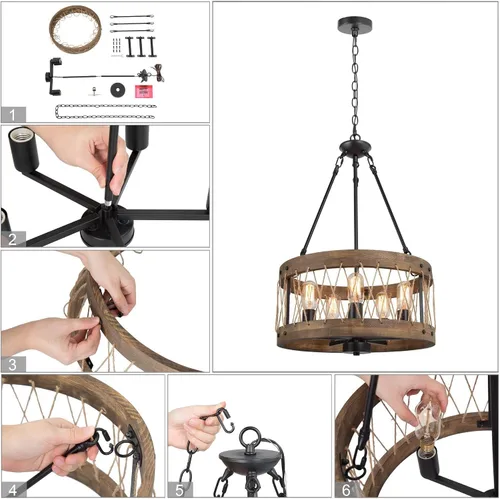 Miniatura 7 de Candelabros de granja para comedor, lámpara rústica de 5 luces para comedor, lámpara de comedor sobre mesa, candelabros de madera, lámpara colgante