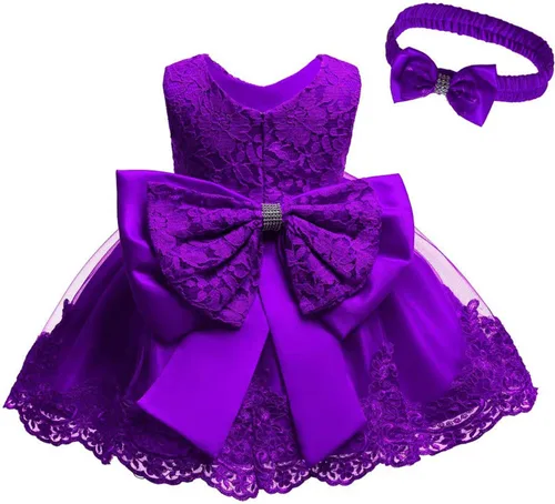 Miniatura 14 de Vestidos de encaje para concursos de niñas bebés de 0-2 años, vestido bordado para fiestas con diadema