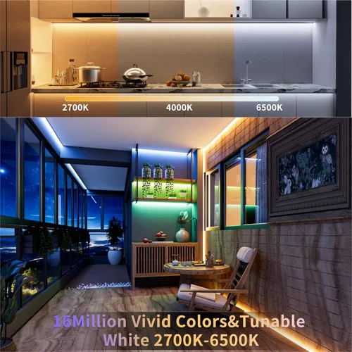 Miniatura 5 de PAUTIX - Tira de luces LED COB, 20 pies RGB+CCT 2700K-6500K luces LED blancas, tira de luces LED RGB regulable que cambia de color, con control