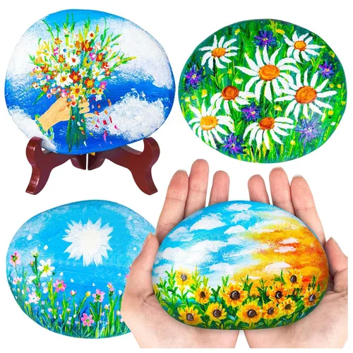 Miniatura 7 de 12 piezas de rocas grandes para pintar, piedras de río para pintar, rocas lisas y planas con 12 pinceles para pinturas, roca natural para pintar