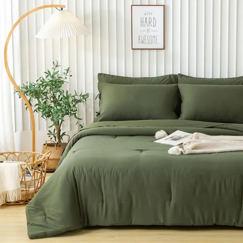 Miniatura 7 de COTTEBED Juego de ropa de cama ultrasuave tamaño Queen con edredón y sábanas - Uso para todas las estaciones, 7 piezas en una bolsa, juego de Verde