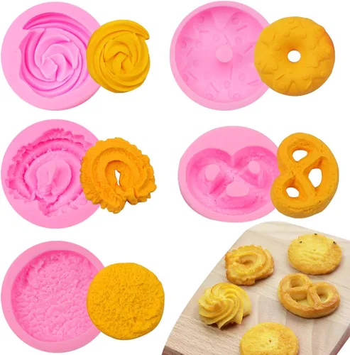 KuuGuu 5 moldes de dona para fondant antiadherentes, aptos para lavavajillas, resistentes al calor, para tapetes de impresión, fondant barroco,