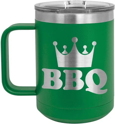 Miniatura 10 de Taza de café para barbacoa King de 15 onzas con tapa superior deslizante, taza de café de viaje aislado idea de regalo para los hombres que tienen