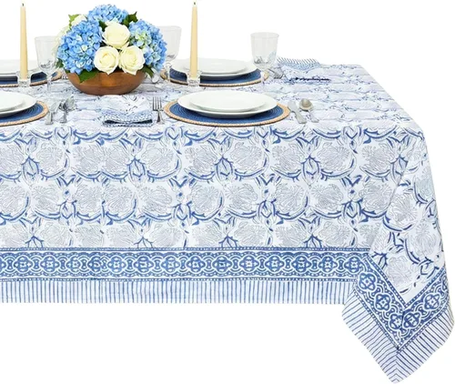 Miniatura 9 de ATOSII Mantel 100% algodón, Amara, floral, hecho a mano, rectangular, de lino, para cocina, comedor, fiestas, bodas, exteriores, picnics, Pascua