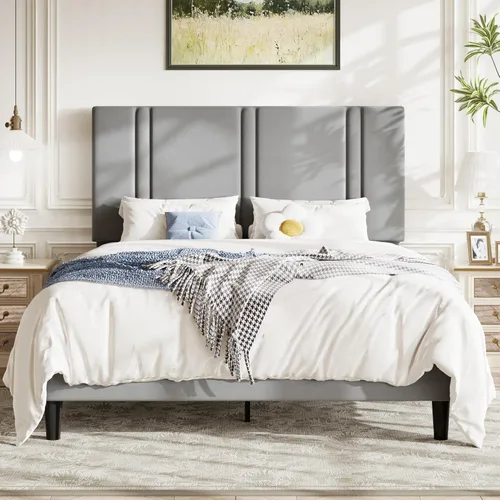 Miniatura 12 de Allewie Marco de cama de plataforma de tamaño matrimonial con cabecera ajustable, tapizado de terciopelo de felpa, canal vertical acolchonado, Negro