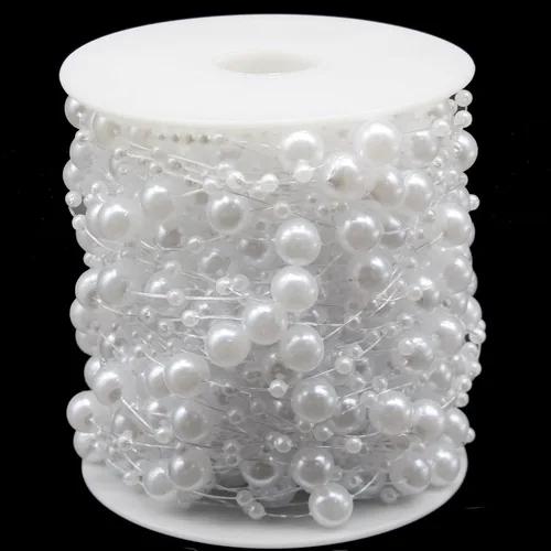 Miniatura 9 de Guirnalda de Cuentas para Árbol de Navidad de 99 Pies, Hebra de Perlas Artificiales de 3-8mm, Cadena de Cuentas para Manualidades DIY, Bodas